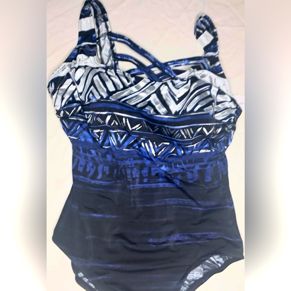 Blue and Black Patterned Swimsuit
